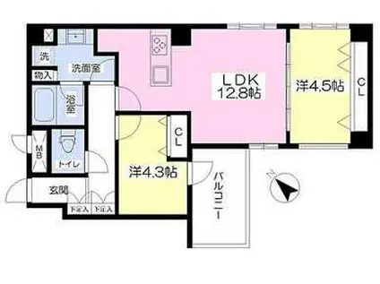 相鉄本線 平沼橋駅 徒歩9分 6階建 築9年(2LDK/4階)の間取り写真