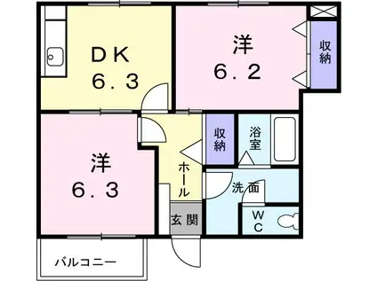サニーフィールドからたちB(2DK/1階)の間取り写真