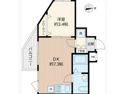 BEVRLY HOMES 下赤塚(1DK/4階)の間取り写真