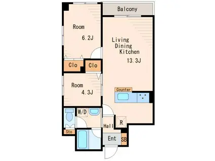 錦糸町アムフラットII(2LDK/6階)の間取り写真