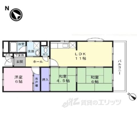 帝塚山ガーデンハイツ1号棟(3LDK/5階)の間取り写真