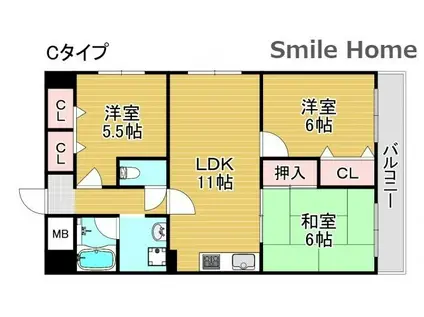 シャルマンハイツ住之江(3LDK/2階)の間取り写真