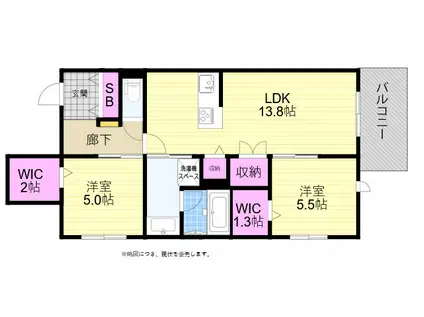 メゾンベール難波(2LDK/2階)の間取り写真