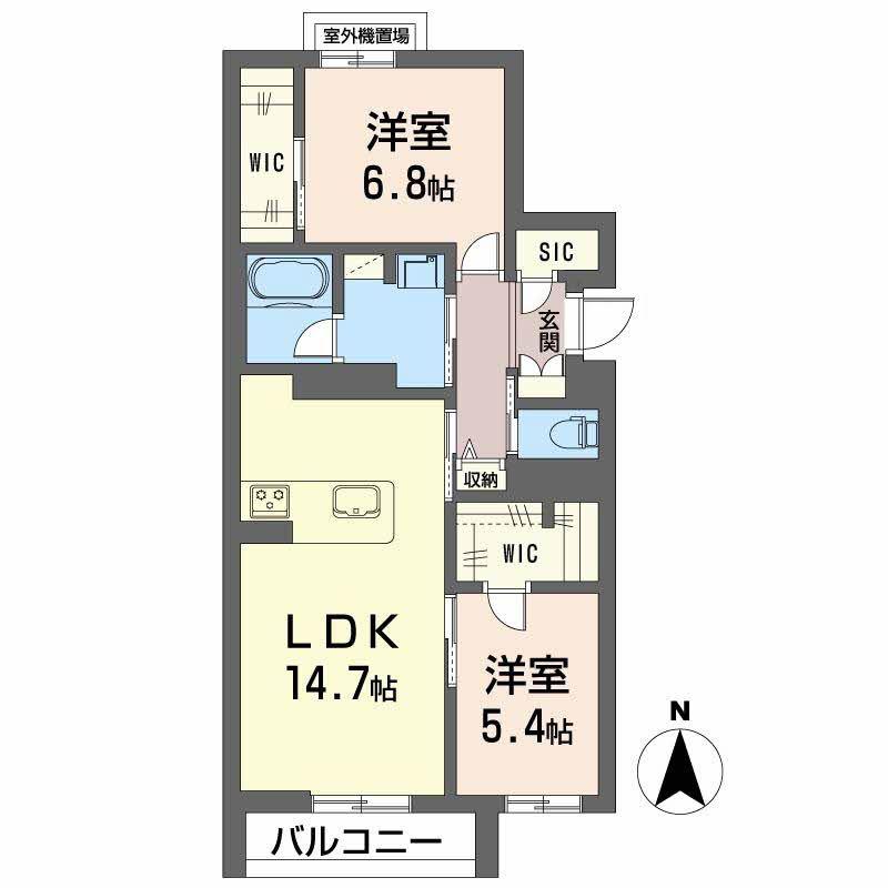 シャーメゾンアイメール(2LDK/2階)の間取り写真