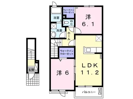 旭市ハ 2階 2LDK(2LDK/2階)の間取り写真