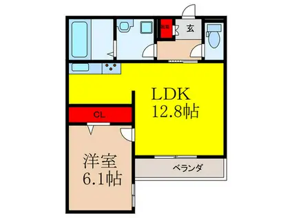 DROOM阪急茨木市(1LDK/2階)の間取り写真