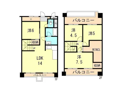 シャトー明石(4LDK/5階)の間取り写真