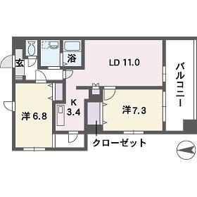 ヴィルコート城南(2LDK/10階)の間取り写真
