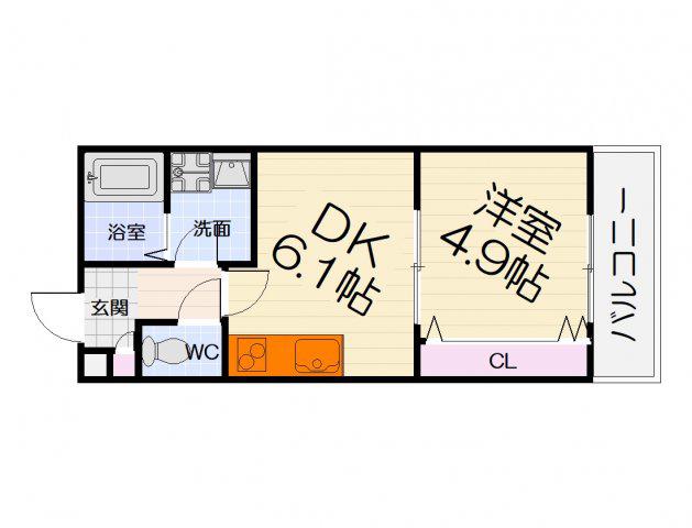 TKアンバーコート浜寺II(1DK/1階)の間取り写真