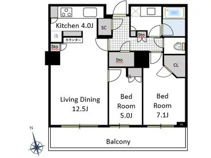 パークコート麻布十番ザタワー(2LDK/13階)の間取り写真