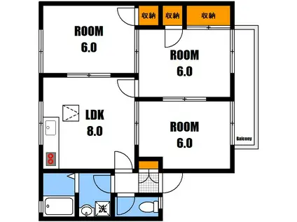 ソレアード東野A棟(3LDK/2階)の間取り写真
