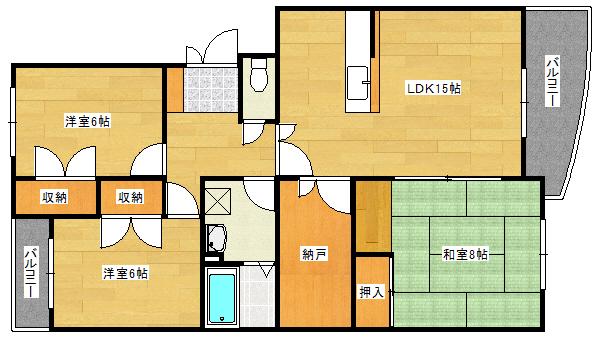 双葉ヒルズ比治山(3SLDK/2階)の間取り写真