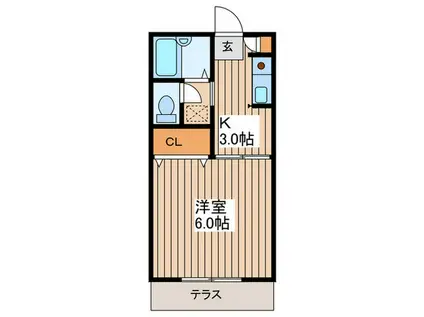 ラプラス林間(1K/1階)の間取り写真