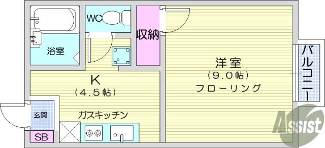 プレジオ泉崎B(1K/2階)の間取り写真