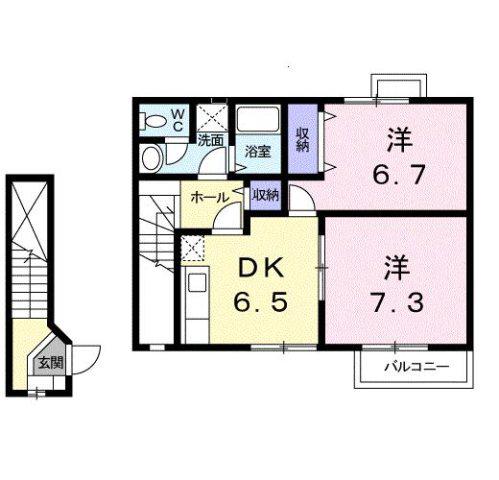 セトルカンフォタブルB(2DK/2階)の間取り写真