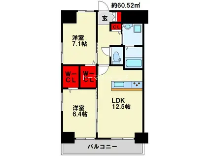 グランシャリオ三萩野(2LDK/3階)の間取り写真