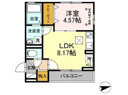 VILLA DEL SOLI(1LDK/2階)の間取り写真