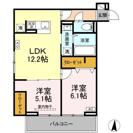 ブリューエン淵野辺(2LDK/3階)の間取り写真