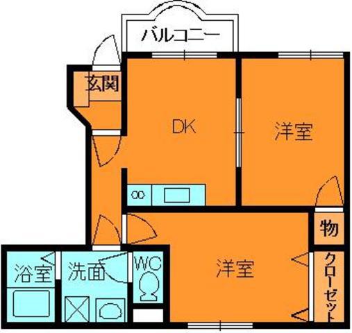 ソレイユレジデンス(2DK/1階)の間取り写真