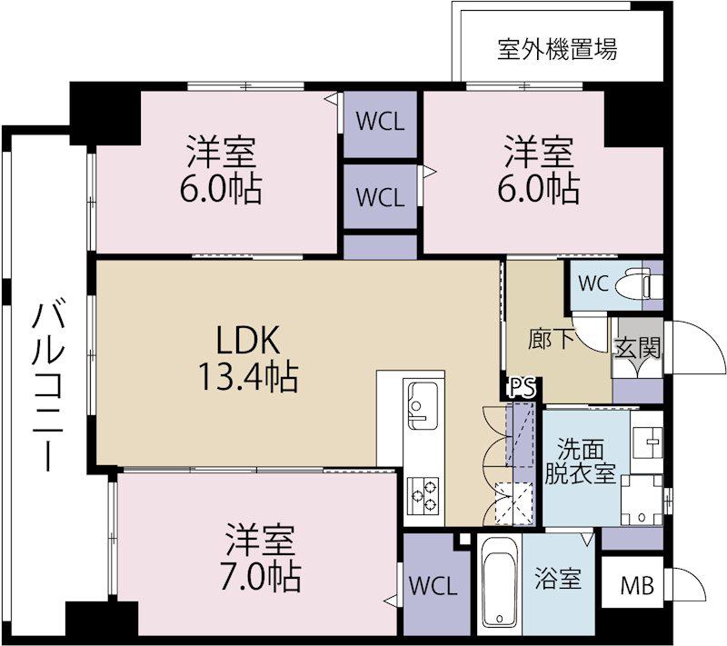LA CASA戸畑(3LDK/2階)の間取り写真