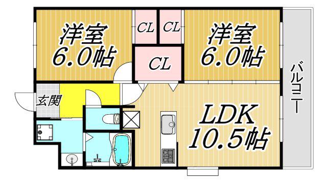 エスポワール(2LDK/2階)の間取り写真