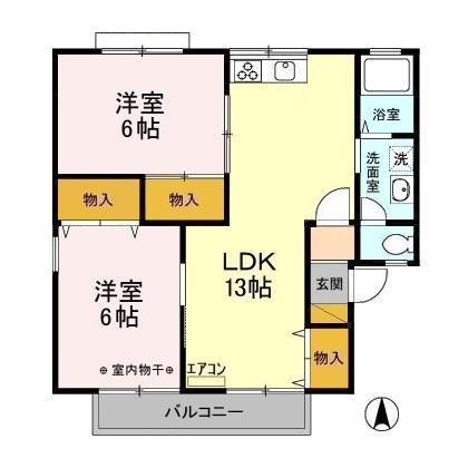 メゾンブランシュ弐番館(2LDK/1階)の間取り写真
