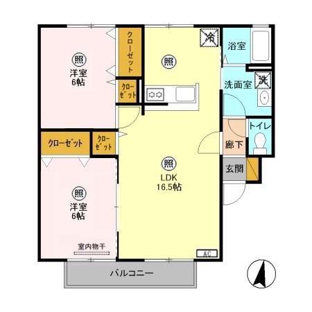 コーポさつきC棟(2LDK/2階)の間取り写真