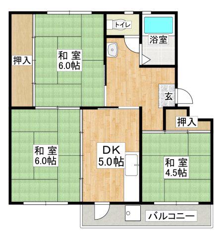 JR山陽本線 垂水駅 バス乗車時間:15分 最寄りバス停で下車 徒歩2分 5階建 築56年(3DK/3階)の間取り写真