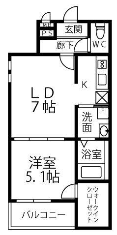 セレーノ北桜塚(1LDK/2階)の間取り写真