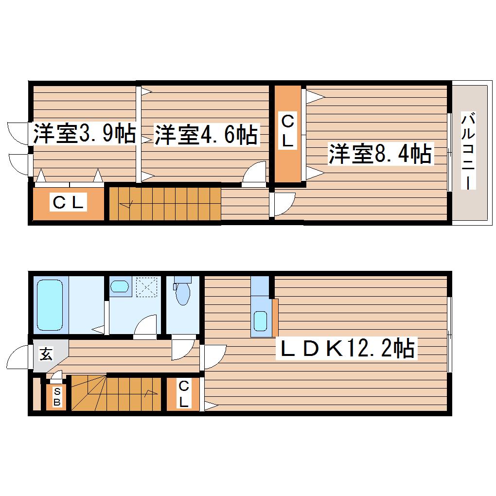 アスコット古川I番館(3LDK/1階)の間取り写真