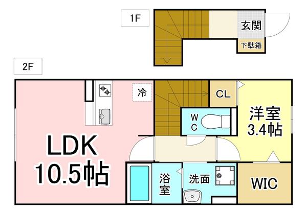 オリオン(1LDK/2階)の間取り写真