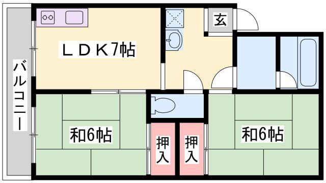 サンハイツ多井田A棟(2DK/2階)の間取り写真