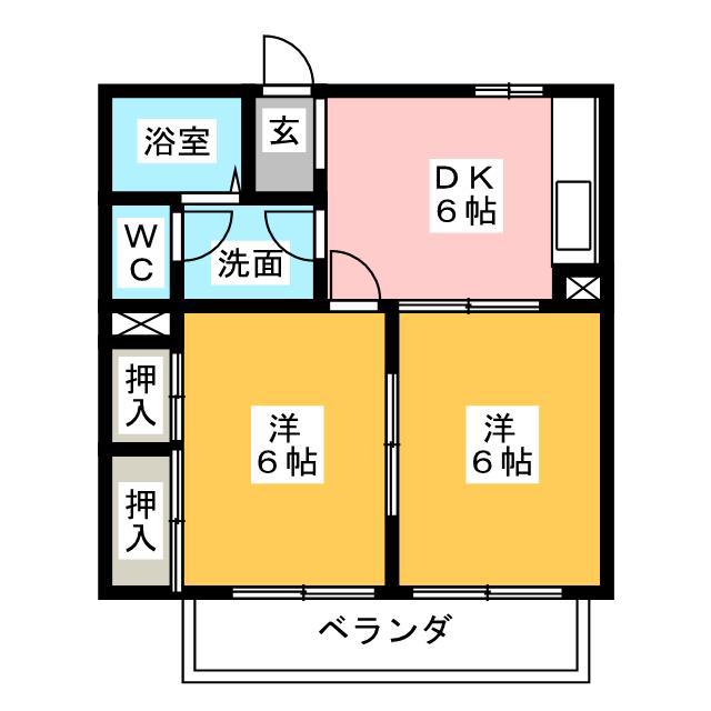 ソレアードK2(2DK/2階)の間取り写真