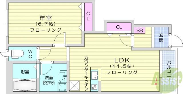 ルミエールⅠ(1LDK/1階)の間取り写真