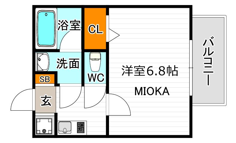 マメゾン阿倍野(1K/2階)の間取り写真