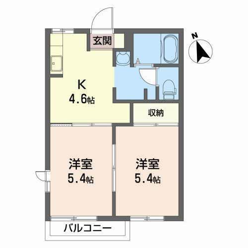 グランパティオ北上A(2K/2階)の間取り写真