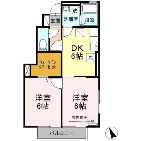 メゾンクオーレD(2DK/1階)の間取り写真