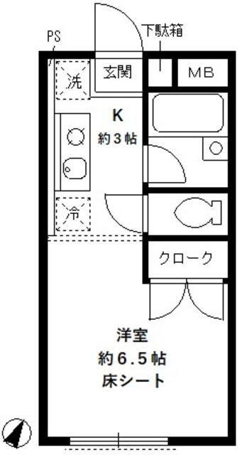 エスポワールM(1K/1階)の間取り写真