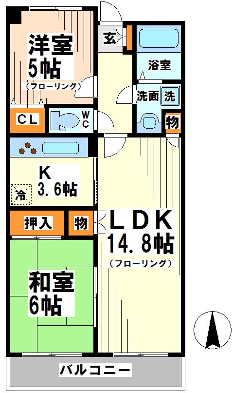 サンファミリー烏山 弊社管理物件(2LDK/2階)の間取り写真