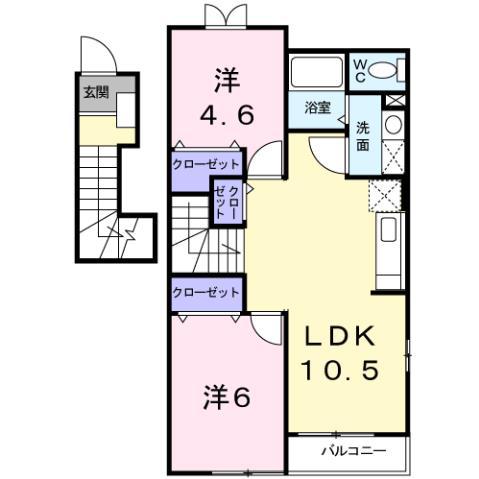 LUCKY・TENII(2LDK/2階)の間取り写真