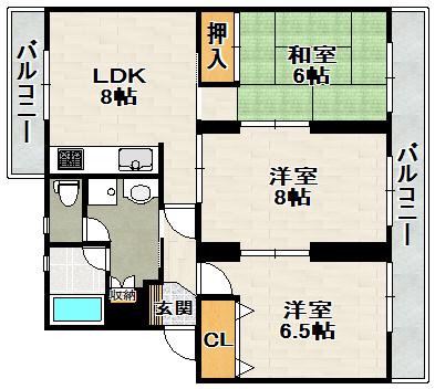 アビタシオン仁川(3DK/1階)の間取り写真