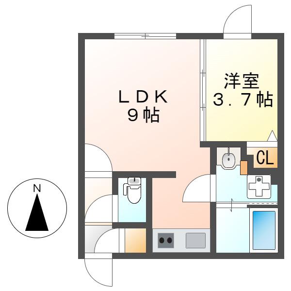 QUADOR川名(1LDK/4階)の間取り写真