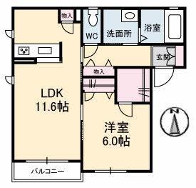 フルール白石(1LDK/2階)の間取り写真