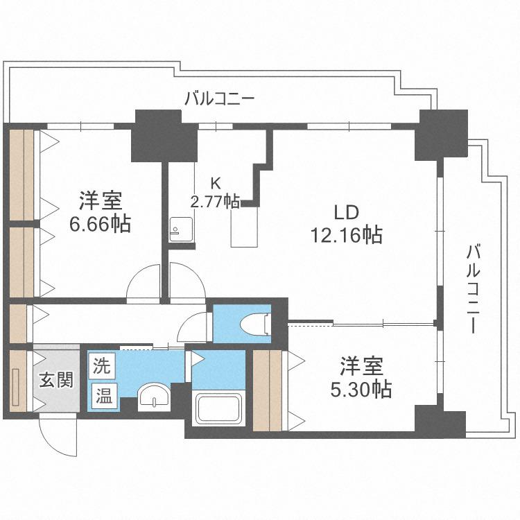 パシフィックタワー札幌(2LDK/10階)の間取り写真
