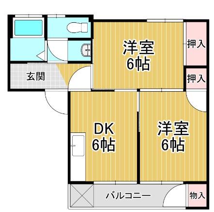 コーポ土居ノ内(2DK/1階)の間取り写真