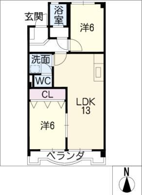 SHINEパークサイドマンション(2LDK/2階)の間取り写真