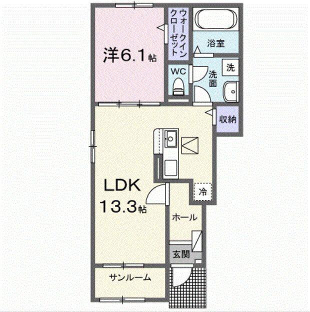 ローズマリー(1LDK/1階)の間取り写真