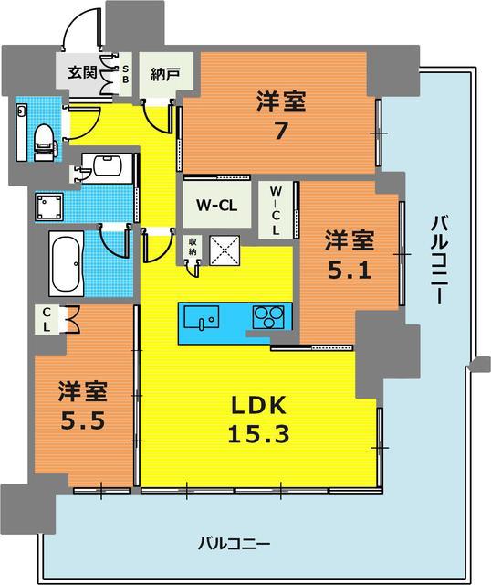 ベイシティタワーズ神戸ウエスト(3LDK/7階)の間取り写真