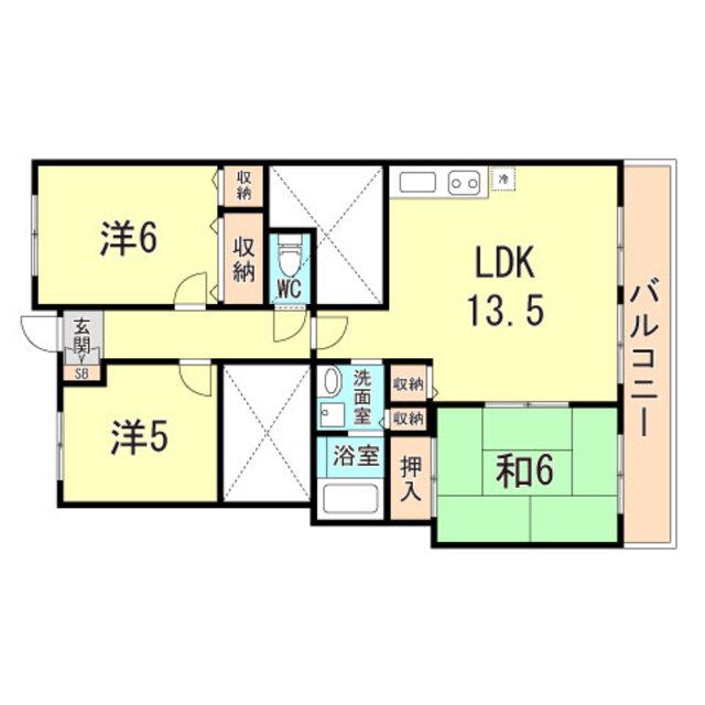 ファースト園田(3LDK/6階)の間取り写真