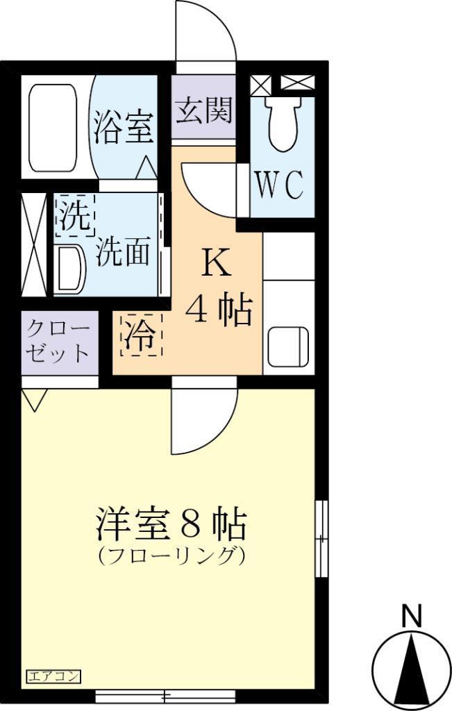 インペリアルI(1K/2階)の間取り写真